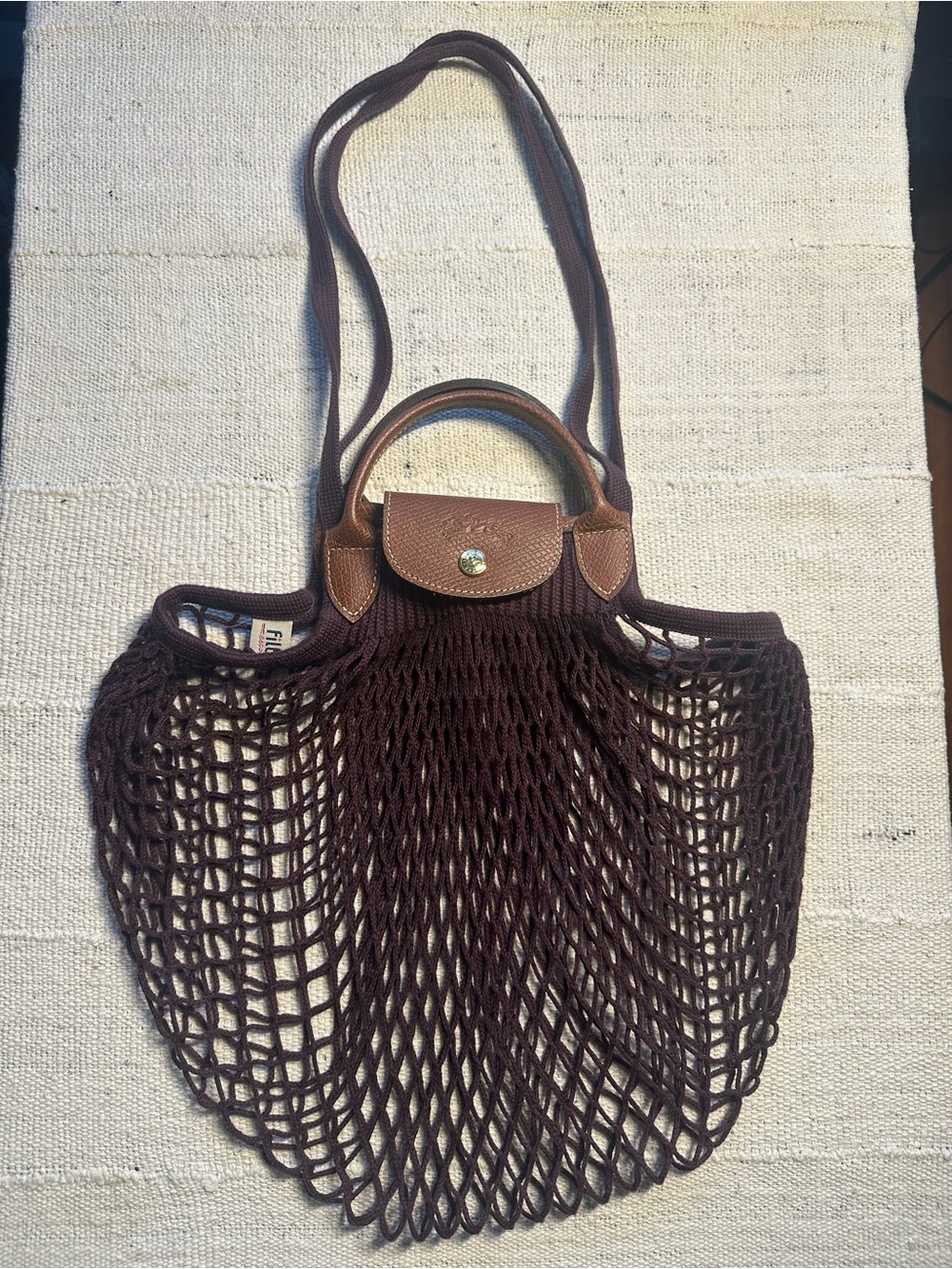Longchamp Filt 1860 Mesh Net Tote with Leather Trim